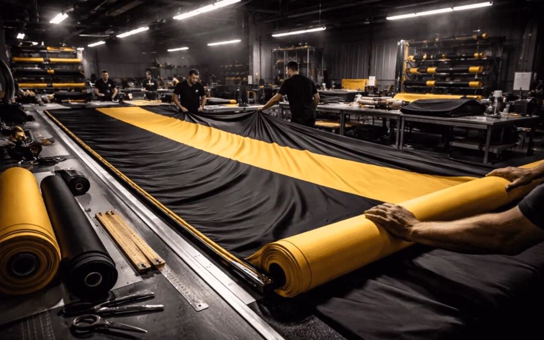 Fabrication d'un tifo sur mesure en atelier, impression et confection